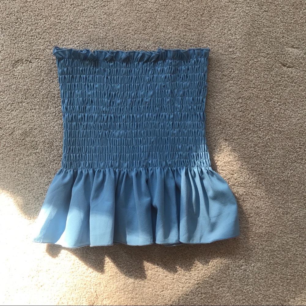 Blue Smocked Tube Top
